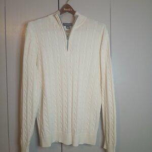 Roundtree Yorke Sweater Men's Medium White Cable Knit 1/4 Zip (0807S1)
